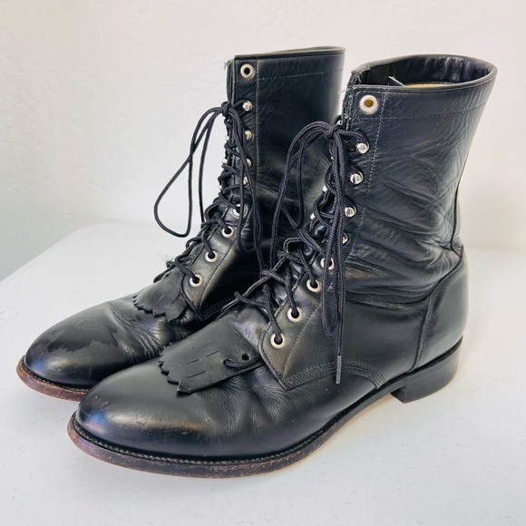Justin Boots | Shoes | Vintage Justin Mens Black Leather Western ...